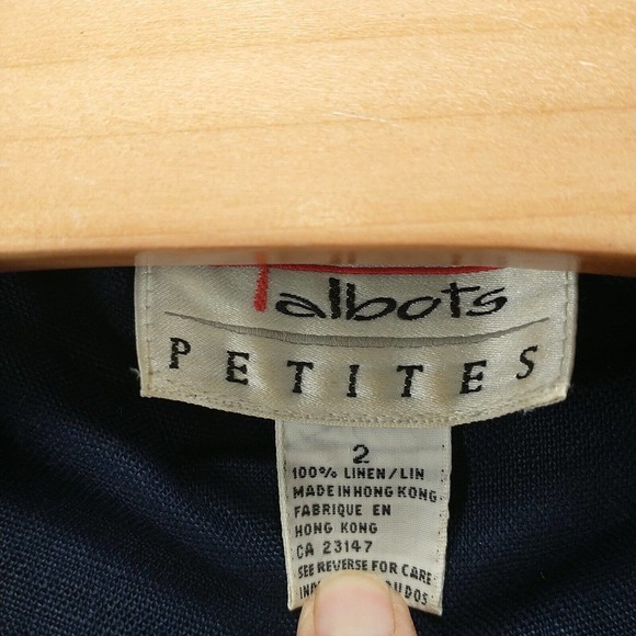 Talbots Petites Women's Blazer Jacket Blue 2 Shoulder Pads 3/4 Sleeve Linen - Picture 9 of 12